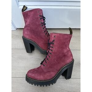 Dr. Martens Women's Kendra Heel Platform Boots Red Wine Suede US size 8 RARE